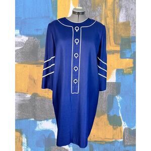 Volup Vintage 80s Christian Rupert Couturier Navy White Piping Sheath Dress XXL